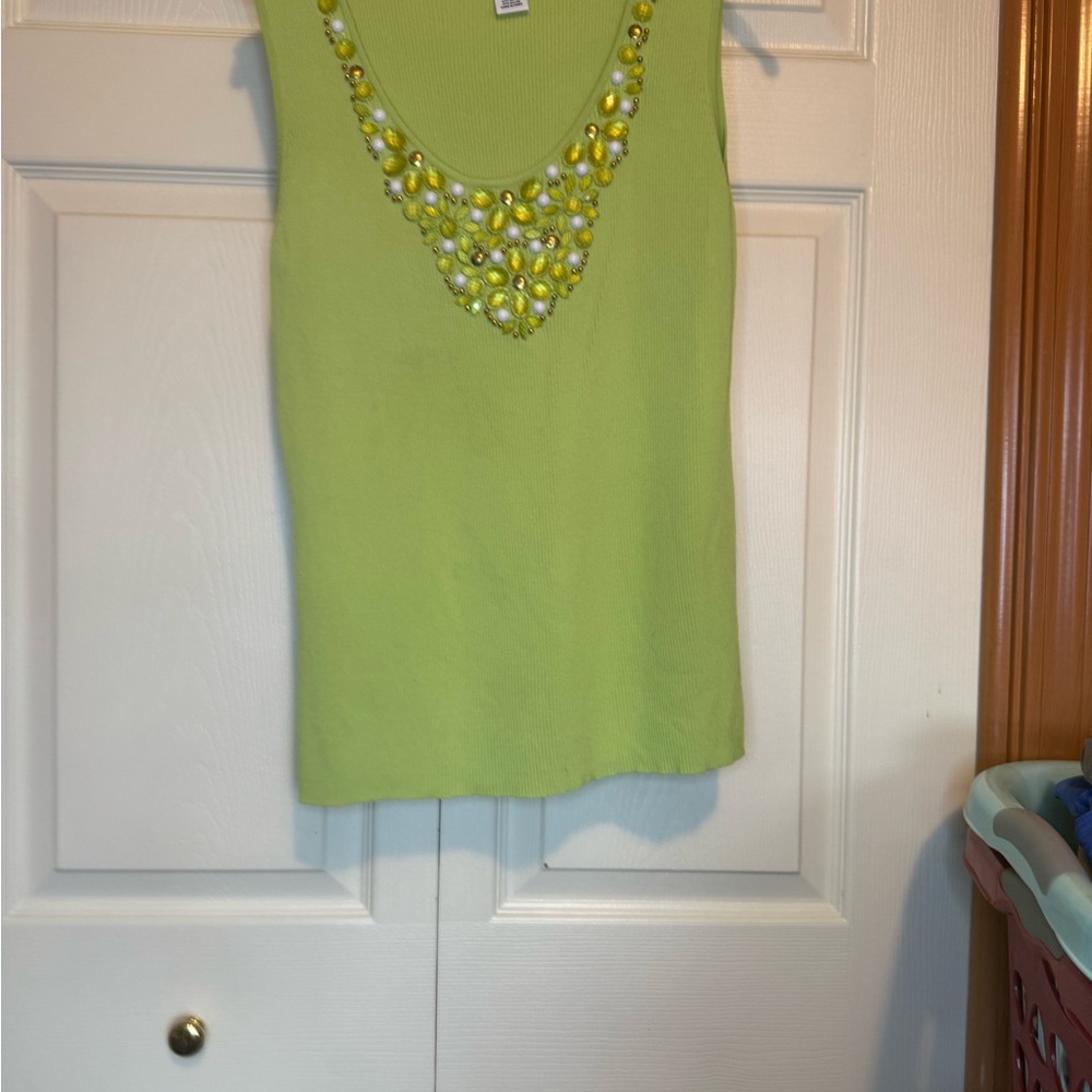 Beautiful Ruby Rd. Lime Embellished Tank Top - L